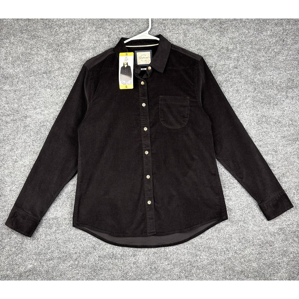 Jachs Girlfriend Women's Mini Corduroy Button Up Long Sleeve Shirt, Black, Small